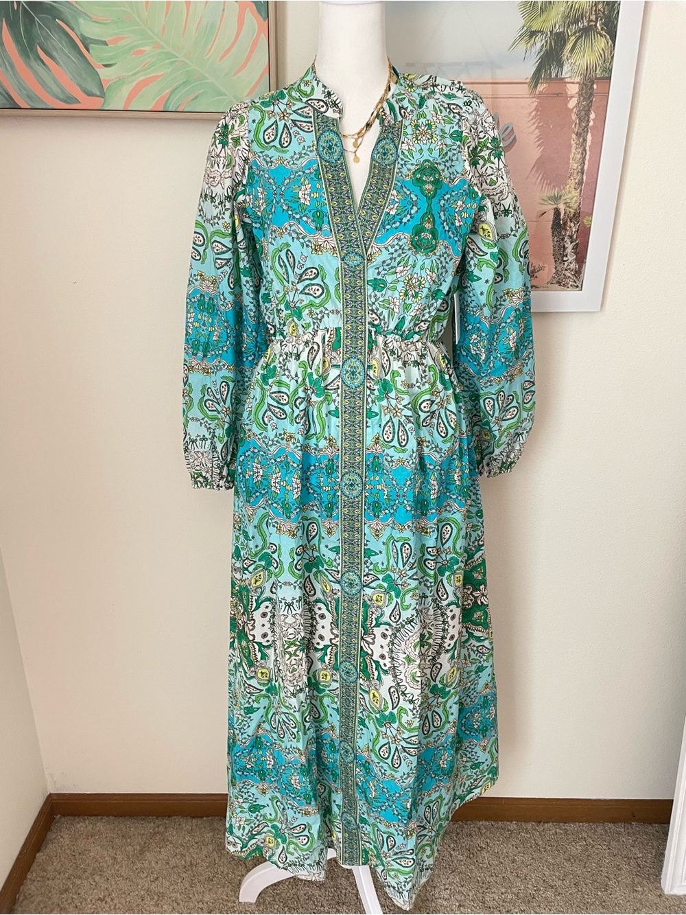 Everyone Loves The Weekend East Hampton Dress 100% Cotton Paisley XS New - Picture 6 of 10